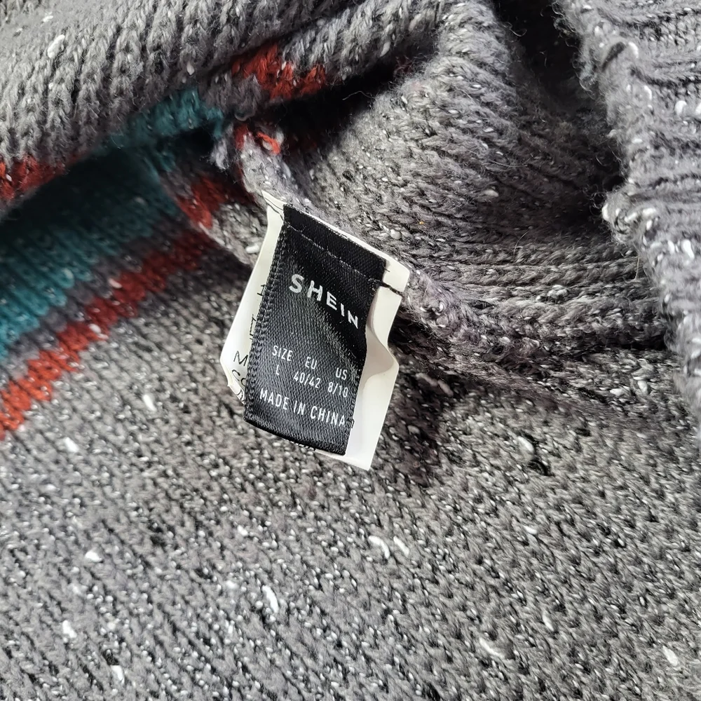 SHEIN grey and teal color block v-neck oversized sweater - Picture 5 of 6